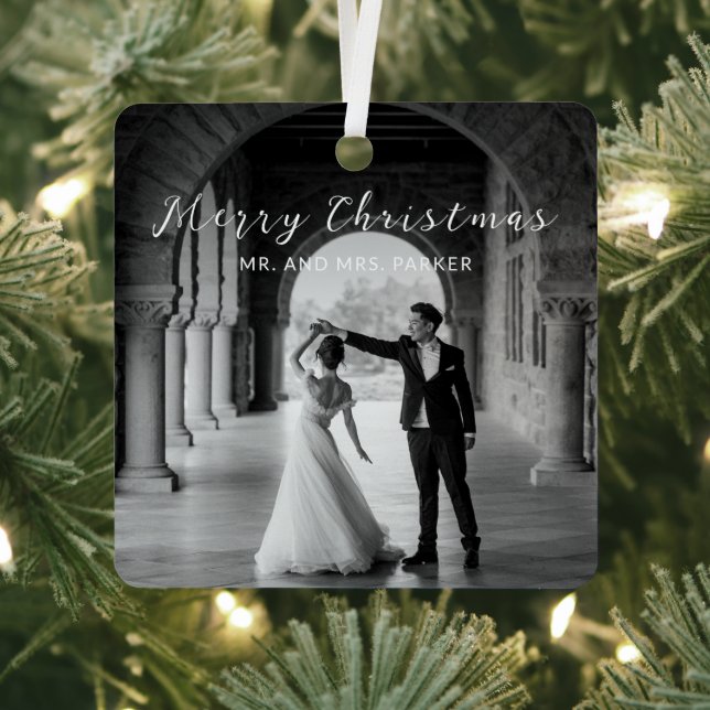 Simple Photo Elegant Christmas Metal Ornament (Insitu)