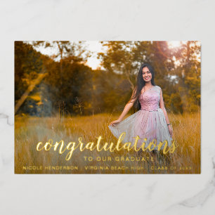 Simple Photo Elegant Gold Graduation Announcement