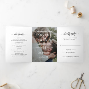 Simple Photo Elegant Modern Wedding Tri-Fold Invitation