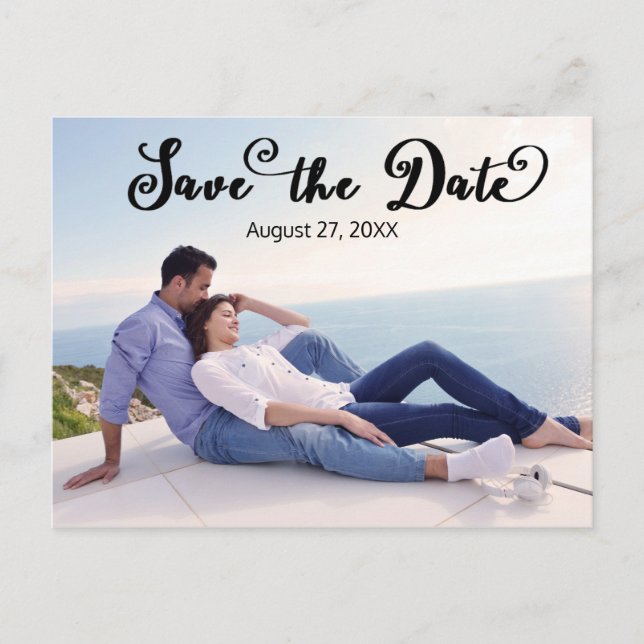 Simple Photo Elegant Script - Horizontal Save/Date Announcement Postcard (Front)