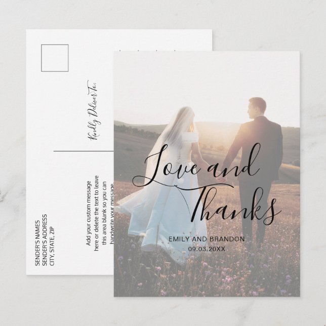 Simple Photo Elegant Wedding Postcard (Front/Back)