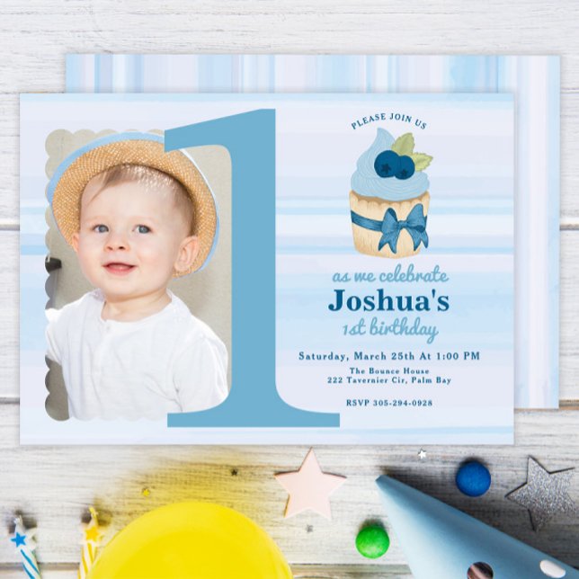 Simple Photo First Birthday Typography Invitation (Creator Uploaded)