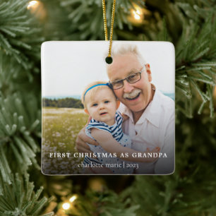 Simple Photo First Christmas as Grandpa Ceramic Ornament