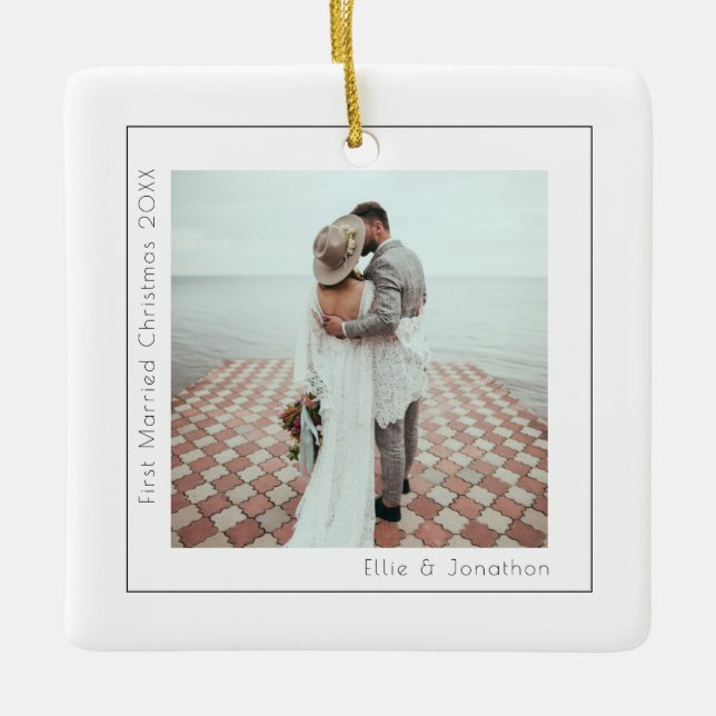 Simple Photo First Married Christmas  Ceramic Ornament (Front)