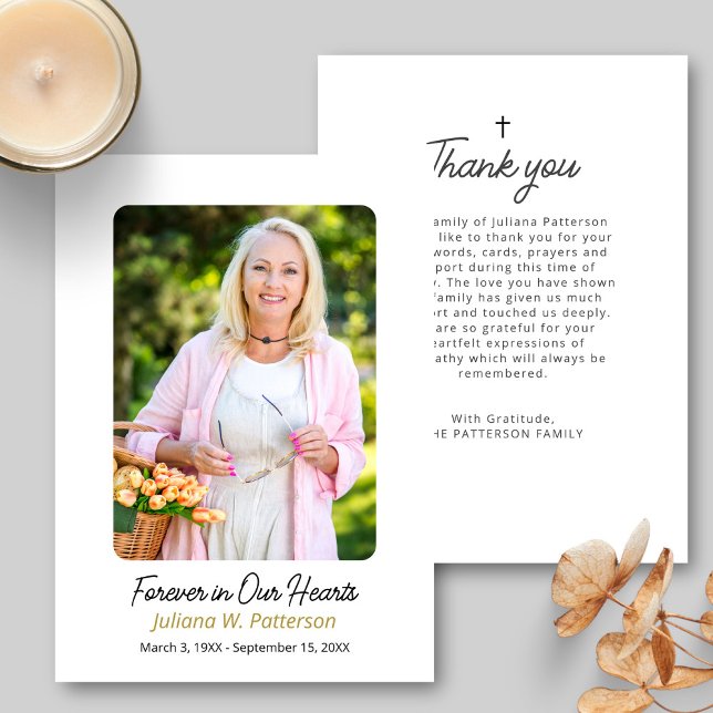 Simple Photo Forever in our Hearts Funeral  Thank You Card (Creator Uploaded)