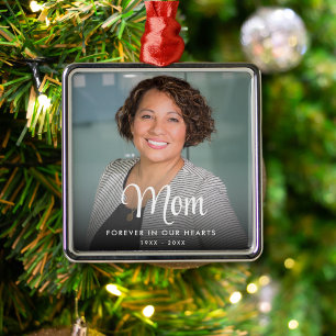 Simple Photo Forever In Our Hearts Memorial Metal Ornament