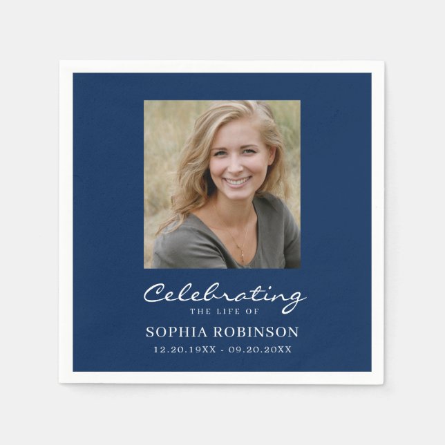 Simple Photo Funeral Memorial Blue  Napkin (Front)