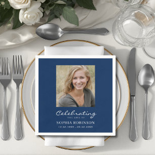 Simple Photo Funeral Memorial Blue  Napkin
