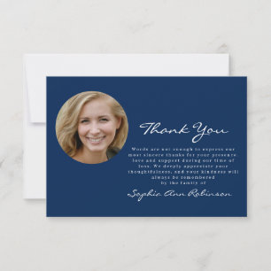 Simple Photo Funeral Memorial Blue Thank You Note Card