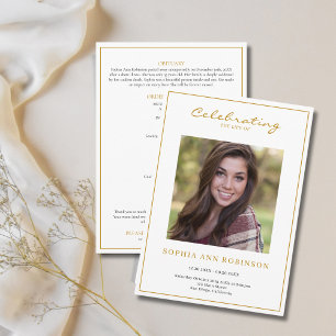 Simple Photo Funeral Memorial Order Of Service Program