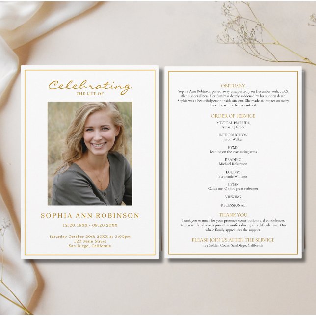 Simple Photo Funeral Memorial Order Of Service Program (Creator Uploaded)