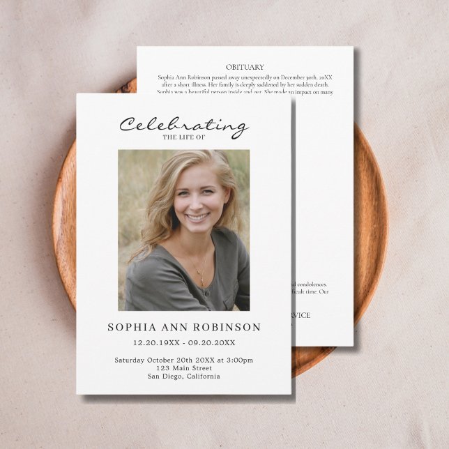 Simple Photo Funeral Memorial Order Of Service Program (Creator Uploaded)