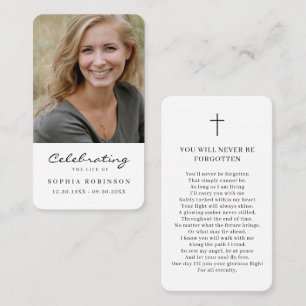 Simple Photo Funeral Memorial Prayer Card