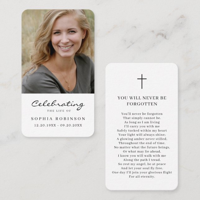 Simple Photo Funeral Memorial Prayer Card (Front/Back)
