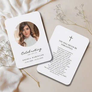 Simple Photo Funeral Memorial Prayer Card
