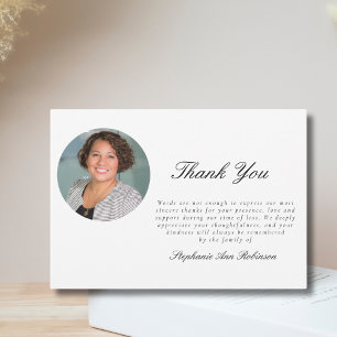 Simple Photo Funeral Remembrance Thank You Note Card