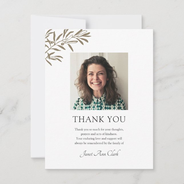 Simple Photo Funeral & Sympathy Thank You Card (Front)