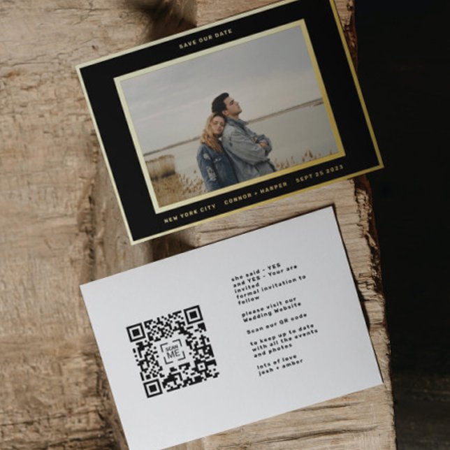Simple photo Gold Border QR code save our date (Creator Uploaded)