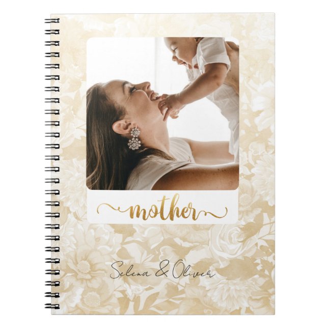 Simple Photo Gold Glitter Script Mommy Diary Notebook (Front)