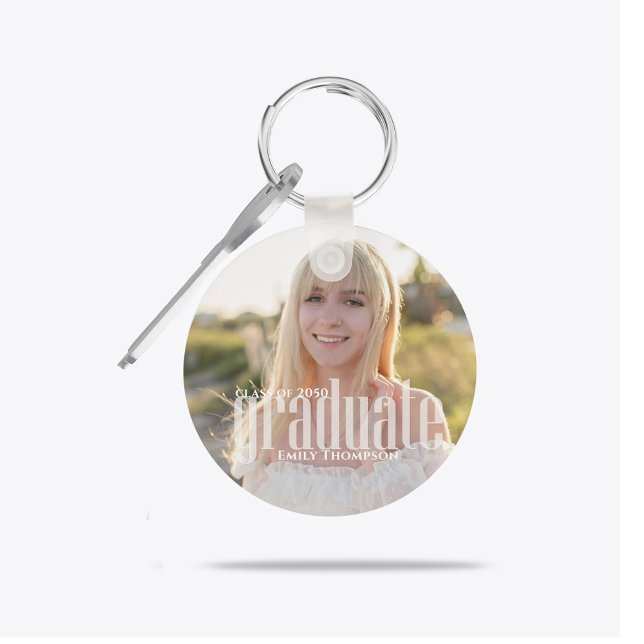 Simple Photo Graduate Keepsake Custom Keychain (Graduate photo typography custom keychain.)