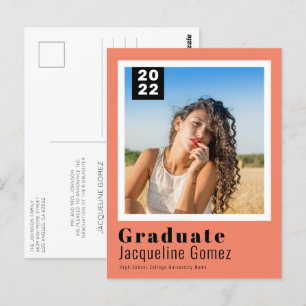 Simple Photo Graduation 2022 Announcement Salmon Postcard