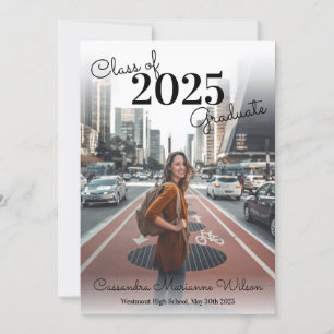 Simple Photo Graduation Announcement Modern Black