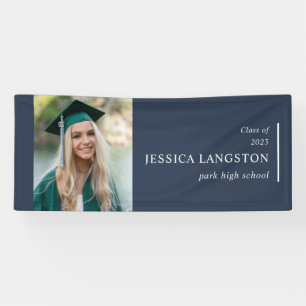 Simple Photo Graduation Navy Blue Banner