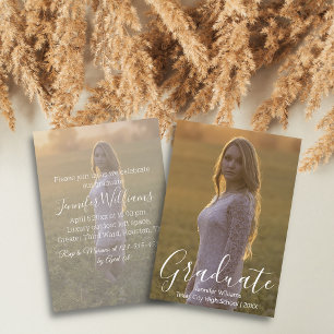 simple photo graduation party white calligraphy invitation