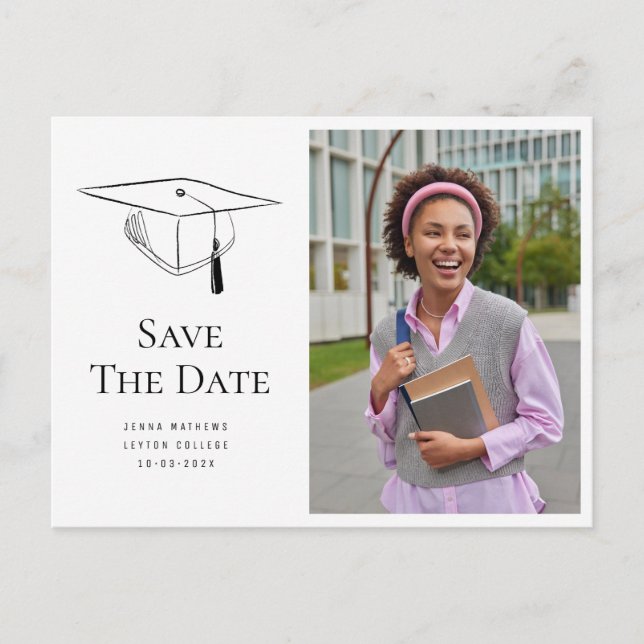 Simple photo graduation photo save the date  postcard (Front)