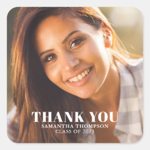 Simple Photo Graduation Thank You Square Sticker