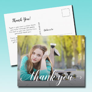 Simple Photo Graduation White Script Thank You Postcard