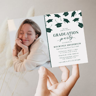 Simple Photo Green Graduation Party Invitations