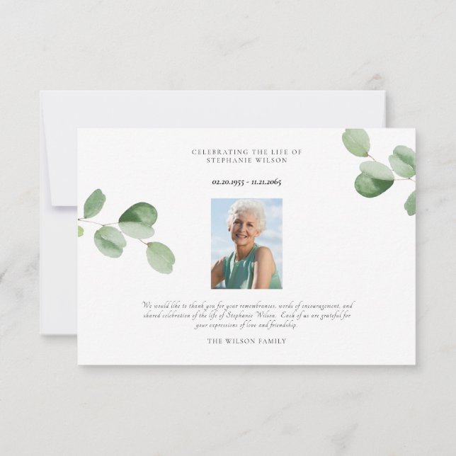 Simple Photo & Greenery Funeral Thank You (Back)