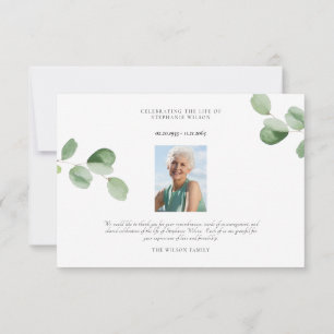 Simple Photo & Greenery Funeral Thank You Card