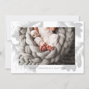 Simple Photo Grey Foliage Baptême Party Invitation