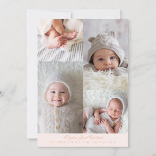 Simple Photo Grid Peach Birth Announcement