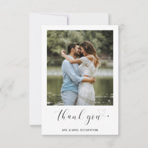 Simple Photo Heart Minimalist Script Wedding Thank You Card
