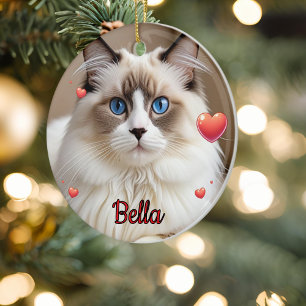  Simple Photo Hearts Pet CAT Personalize Ceramic Ornament