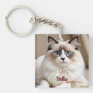 Simple Photo Hearts Pet CAT Personalize Keychain