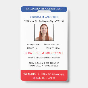 Simple Photo Identification Emergency Child ID Badge