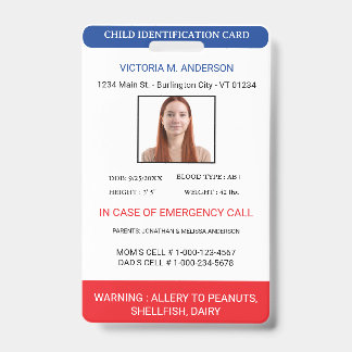 Simple Photo Identification Emergency Child ID Badge