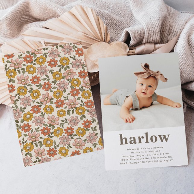 Simple Photo Invitation Anniversaire | Floral (Créateur téléchargé)