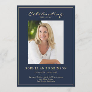 Simple Photo Memorial Order Of Service Gold Blue Program
