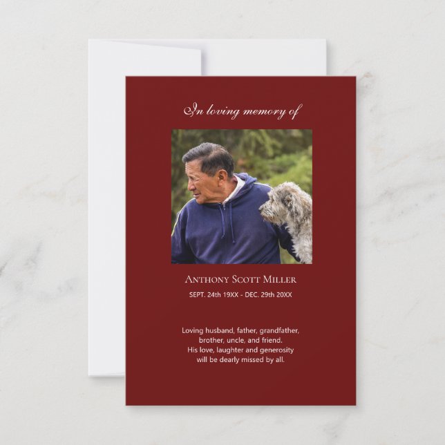 Simple photo memorial prayer card (Front)