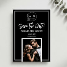 Simple Photo Minimal Monogram Save the Date Card