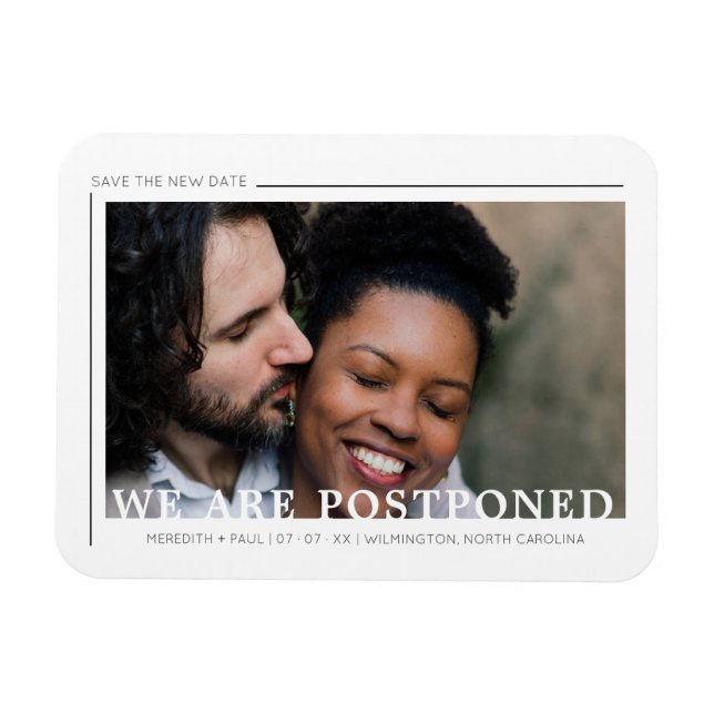 Simple Photo Minimalist New Date Postponed Wedding Magnet (Horizontal)