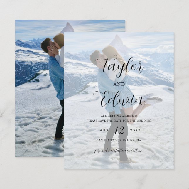 Simple Photo Modern Budget Wedding Save The Date (Front/Back)