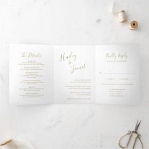 Simple Photo Modern Gold Elegant Wedding Tri-Fold Invitation