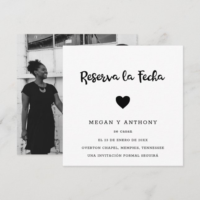 Simple Photo Modern Heart Spanish Wedding Save The Date (Front/Back)