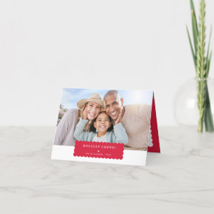 SIMPLE PHOTO modern minimal scallop edge red Holiday Card